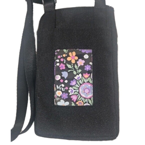 Vera Bradley Crossbody Phone Purse Black Floral Pattern Inside RN 156007 VB120 - Picture 2 of 7